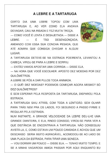 Texto A Lebre e a tartaruga (Fábula) atividade ensino fundamental ...