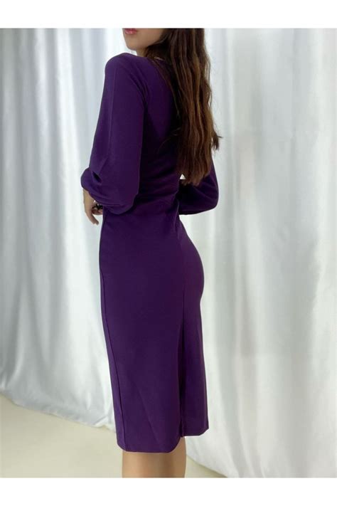 Secret Passion Lingerie Esnek Krep Kumaş Kruvaze Yaka Uzun Kollu Mor Abiye Elbise 021 Fiyatı