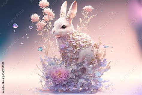 Fantasy Image Of The Cute Magic Rabbit Inside Of The Glossy Vortex Of