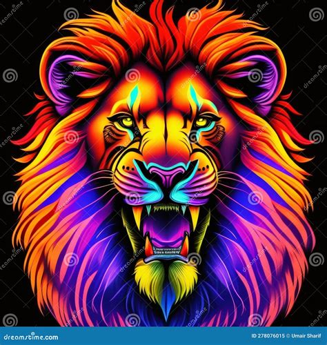 Neon Roaring Lion Stock Illustration Illustration Of Face 278076015