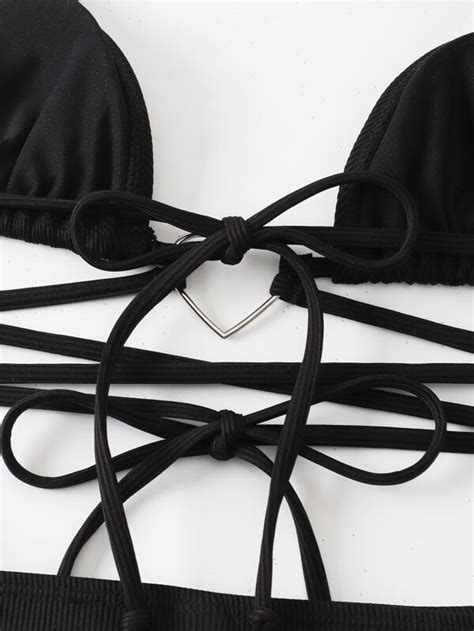 Romwe Gemini Heart Ring Linked Triangle Bikini Swimsuit Shein Uk