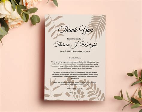 Editable Thank You Card Funeral Download Printable Template Corjl Modern Thank You Card Funeral