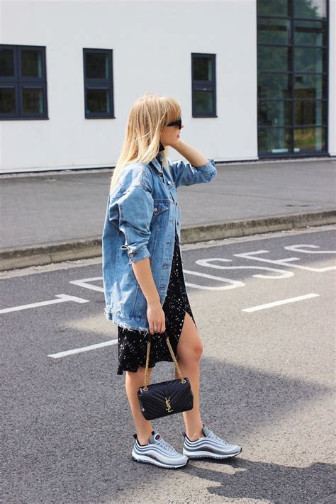 How To Style Trainers With A Dress And Oversize Denim Jacket On Fashion