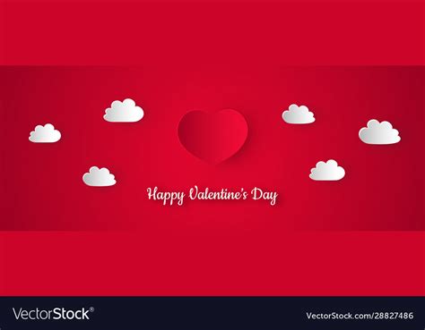 Happy Valentines Day Banner Red Paper Hearts Vector Image