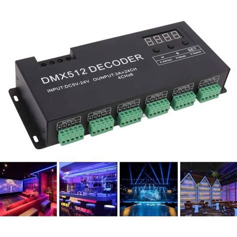 Décodeur DMX 24 Canaux RGBW DMX512 iver de Gradation Contrôleur LED