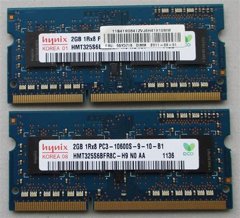 【目立った傷や汚れなし】hynix ノートパソコン用メモリ Pc3 10600s Ddr3 1333mhz 2gb×2枚セット 計4gb