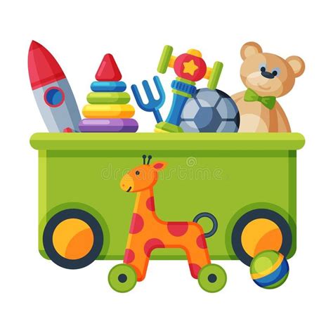 Box With Various Colorful Toys Plastic Container With Scateboard