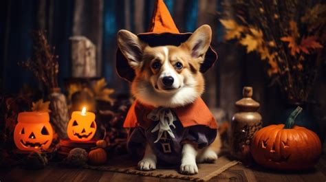 Premium AI Image | Dog in festive costume for Halloween pumpkins and ...