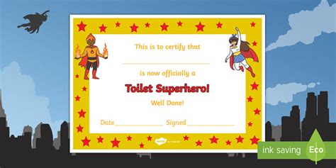 Toilet Superhero Certificate nauczyciel wykonał Twinkl