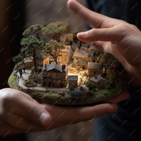 premium photo  holding  miniature model   town