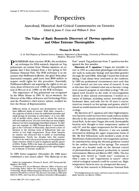 (PDF) The Value of Basic Research: Discovery of Thermus Aquaticus and ...