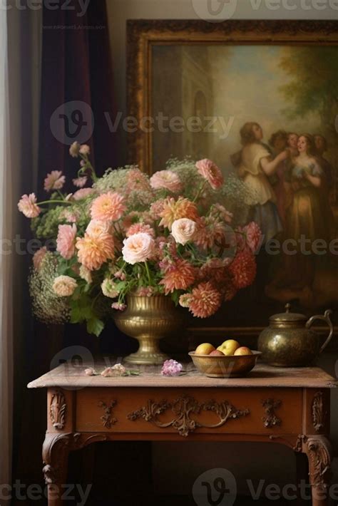 Vintage Still Life With Flowers, Generative AI 29836095 Stock Photo at ...