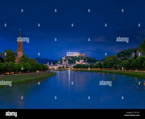 Salzburg Look At The Old Town And The Fortress High Salt Castle At