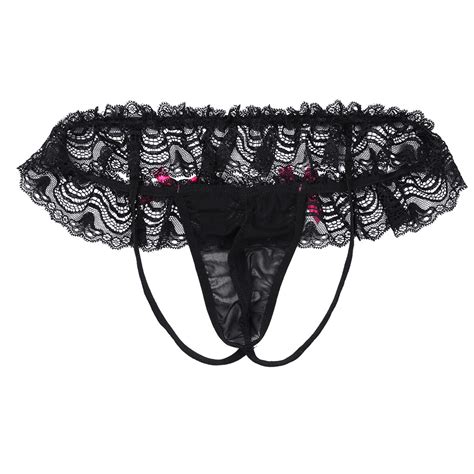 Mens Sissy Lace Mesh Bra Tops Bikini Thong Panties Crossdress
