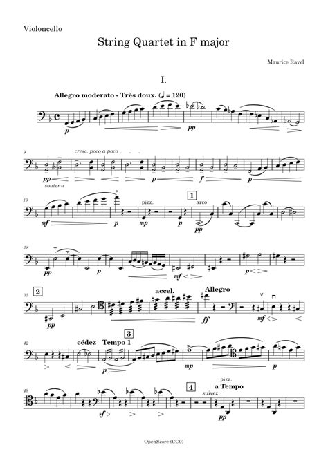 String Quartet In F Major Maurice Ravel Cello Part Sheet Music For