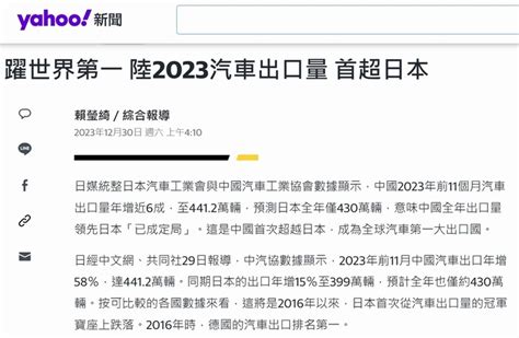 日經新聞 中國車出口超過日本，首次躍居世界首位 Mobile01