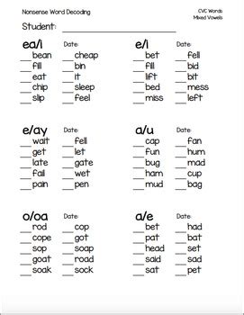 Minimal Pairs Assessments Vowel Sounds FAE