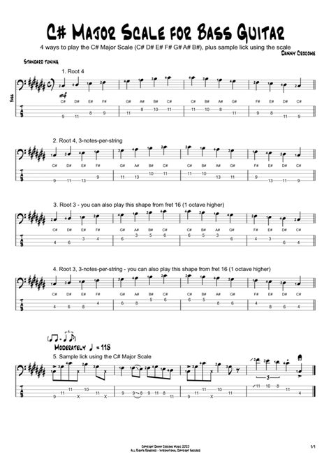 C# Major Scale for Bass Guitar (4 Ways to Play) - Guitar Tablature ...