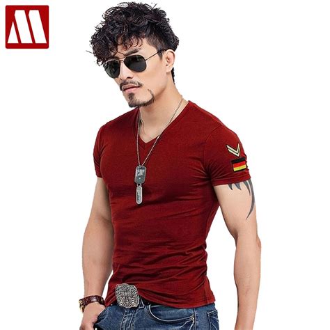 Buy Summer Casual Slim Fit V Neck T Shirts For Men Armband Short Sleeve Army