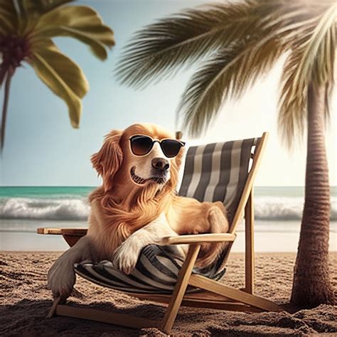 Perro Sentado En Una Silla En La Playa Ai Generativo Foto Premium