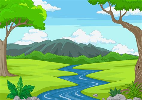 Forest scene with river illustration 8078430 Vector Art at Vecteezy