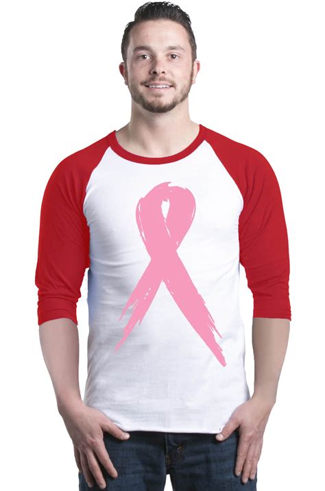 Shop4ever Mens Pink Breast Cancer Ribbon Awareness Support Raglan