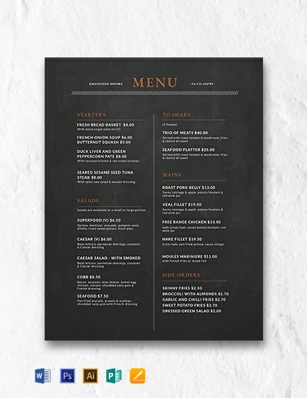 Free Menu Templates In Microsoft Publisher