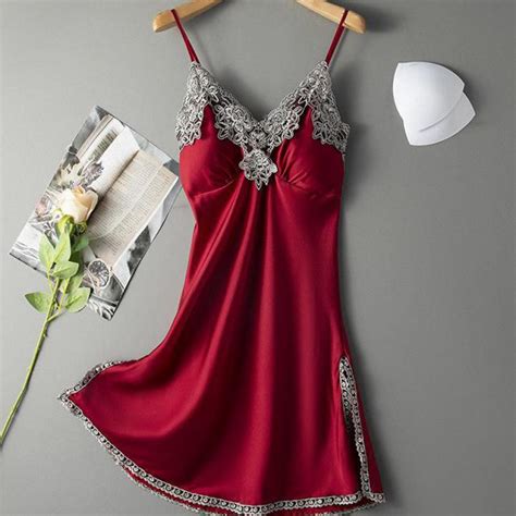 Suspender Nightgown Summer Sexy Nightdress With Bra For Female