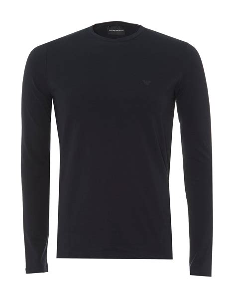 Emporio Armani Mens Basic Long Sleeve T Shirt Navy Blue Regular Fit Tee