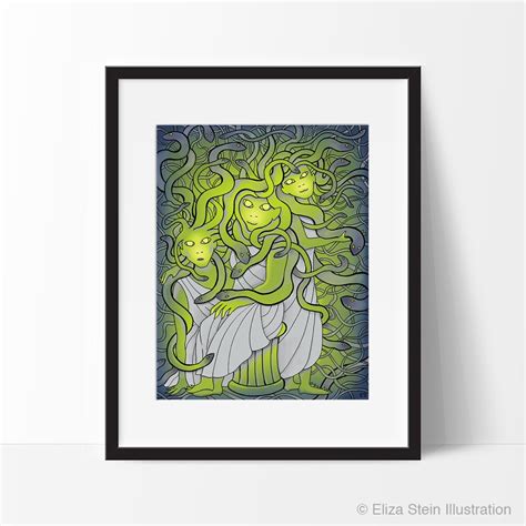 Medusa and the Gorgon Sisters Art Print, Ancient Greek Mythology, Fantasy Snake Goddess Art - Etsy