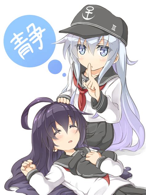 Safebooru 2girls Ahoge Akatsuki Kantai Collection Black Hair Blue