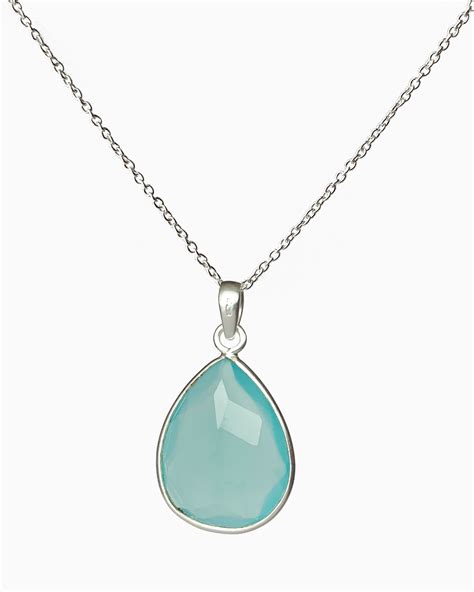 Large Aqua Chalcedony Pendant Necklace Veda Jewelry