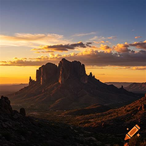 superstition mountain  sunset  dramatic clouds  craiyon