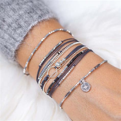 Bracelet Gris Triple Tours Anneau Diamante Bracelets Argent