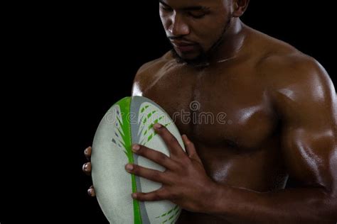 Shirtless Rugby Player Holding Ball Stock Photos Free Royalty