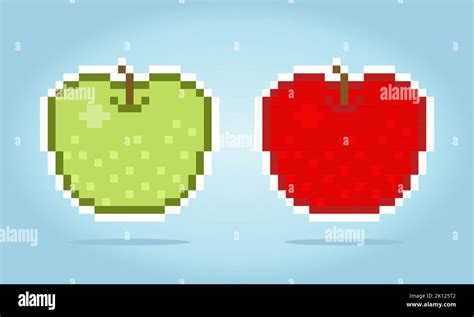 8 Bit Pixel Art Apple Fruit Pixels For Game Assets In Vector