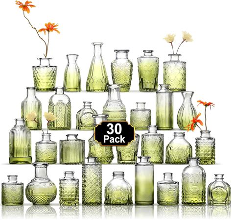 Arme Bud Vase Set Of 30 Green Vases Glass Bud Vases In Bulk Small Vases For Centerpieces Mini