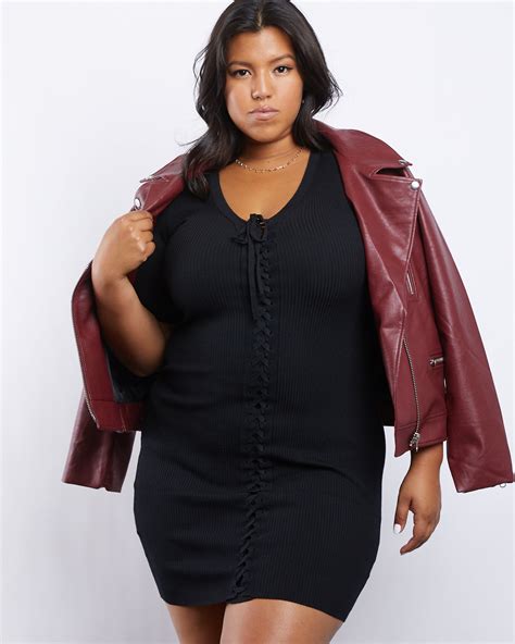 Plus Size Lace Up Ribbed Knit Dress Plus Size Bodycon Ribbed Dress