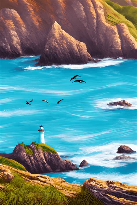 Coastal Scene With Lighthouse Creative Fabrica