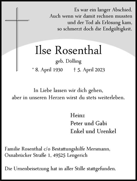 Traueranzeigen Von Ilse Rosenthal Trauer Ms