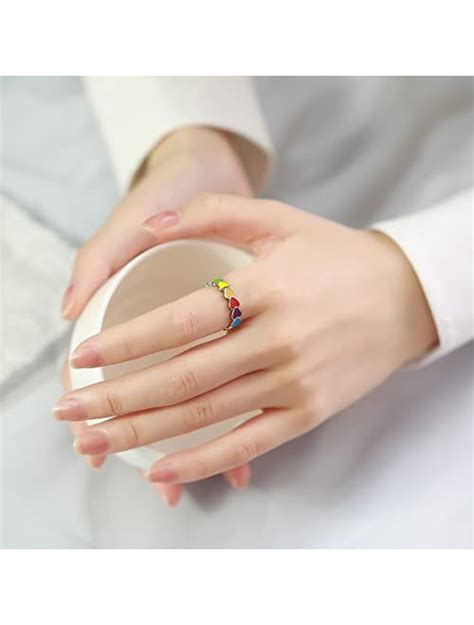 Buy Mprainbow Enamel Rainbow Lgbt Pride Ring 5mm Star Heart To Heart