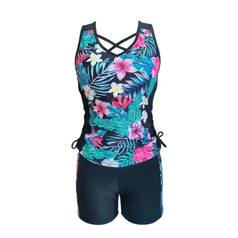 WREESH Womens Tummy Control Tankini Swimsuit Split Swimsuit Bikini Sleeveless Swimsuit Fringe