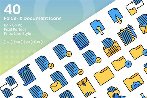 Folder Document Icons Filled Line Graphic By Kmgdesignid