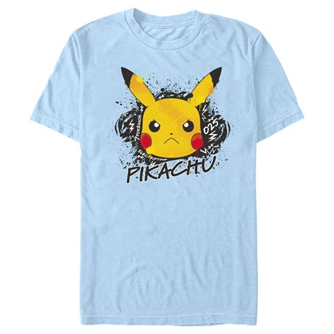 Men S Pokemon Angry Pikachu Graphic Tee Light Blue Large Walmart