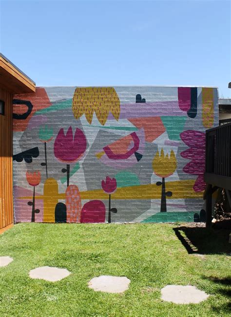 Colorful Garden Mural on Brick Exterior