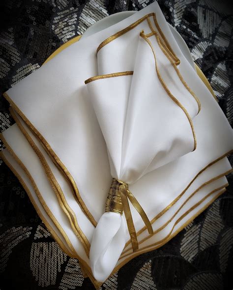 White And Gold Napkin White And Silver Polyester Napkins Etsy Canada