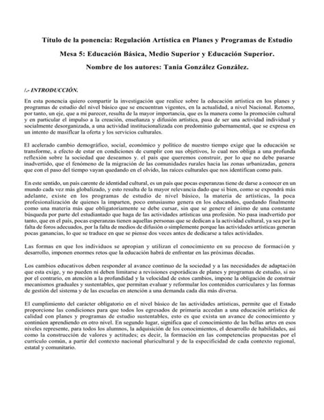 Regulación Artística en Planes y Programas de Estudio