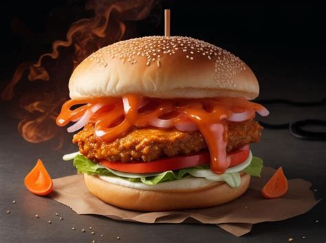 Premium Photo | Zinger spicy burger and fries