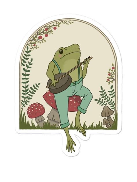 Cute Cottagecore Aesthetic Frog Playing Banjo On Mushroom Etsy Frog