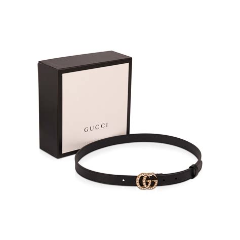 Gucci Black Leather Belt With Pearl Double G Buckle W Box Oliver